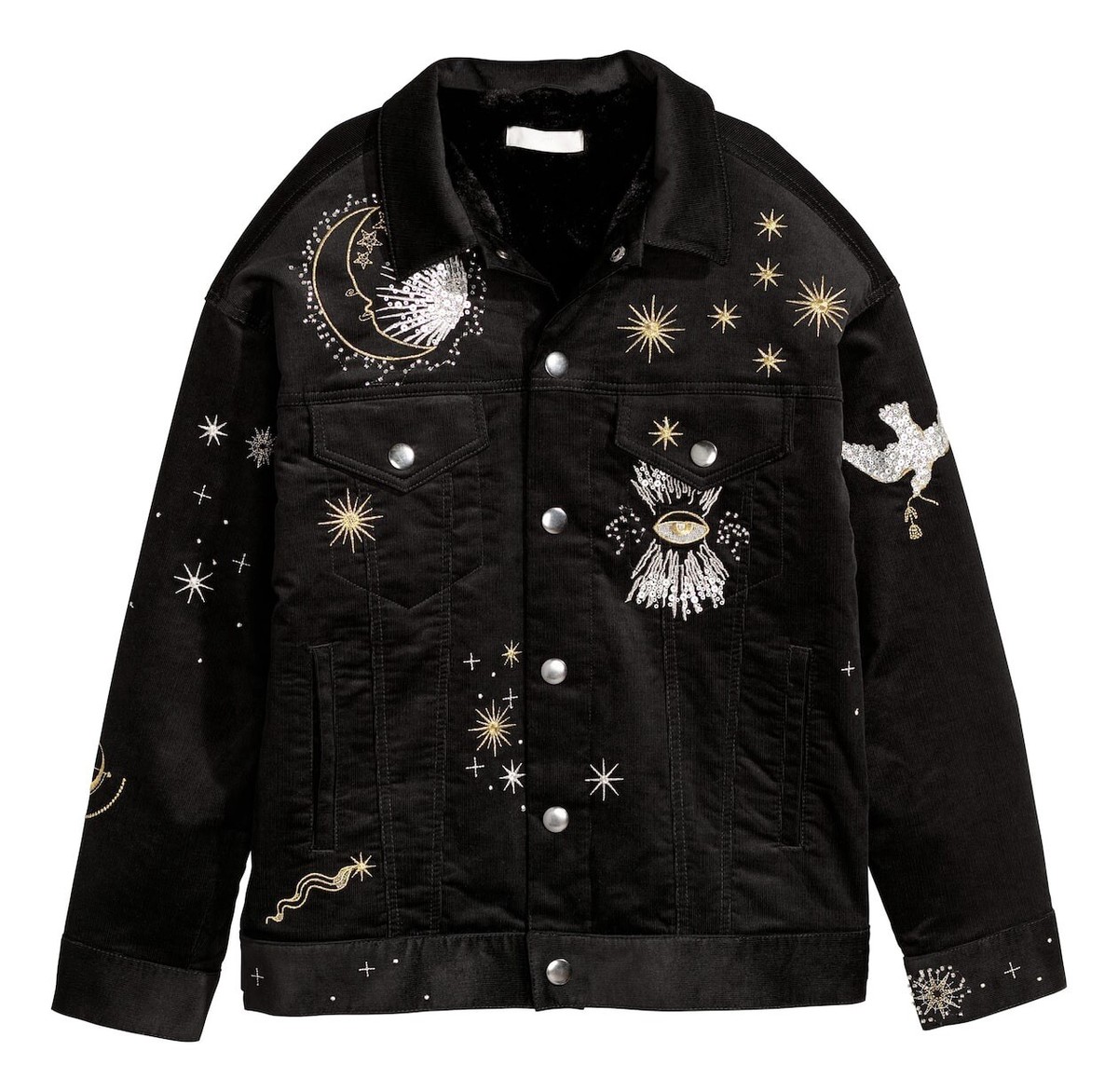 ★関税込★Letter from Moon★Corduroy quilt jumpe.r★ H&M Celestial Moon & Stars Black Corduroy Embellished Black