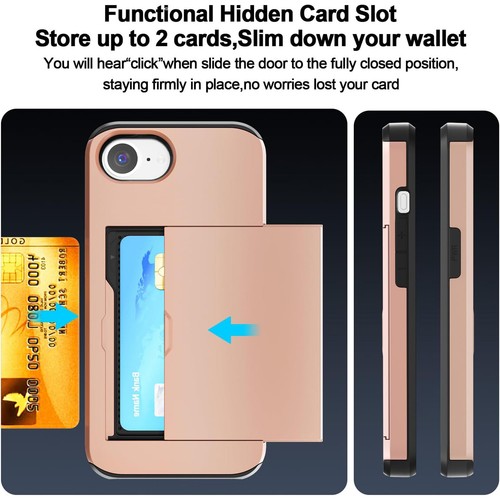 For iPhone 16e Hidden Card Slot Wallet Case Shockproof Dual Layer TPU+PC Cover - Picture 15 of 54