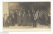 1910-30 LODGE MEMBERS WEAR BADGES, POST OFFICE, EASTON, PA. RPPC,  AMERICAN FLAG
