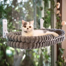 Cat Window Perch, 27*15in Double-Layer Foldable Pet Hammock(Large,Gray)