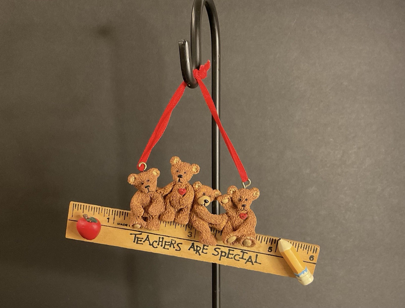 Vintage Kurt S Adler Teachers Are Special Bears on Ruler Ornament 6” EUC