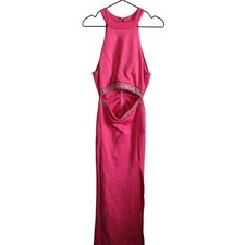 Honey and Rosie Sz L Maxi Dress Prom Formal Pink Rhinestone Cutout Front