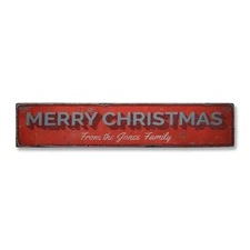Family Merry Christmas, Custom Last - Rustic Distressed Wood Sign