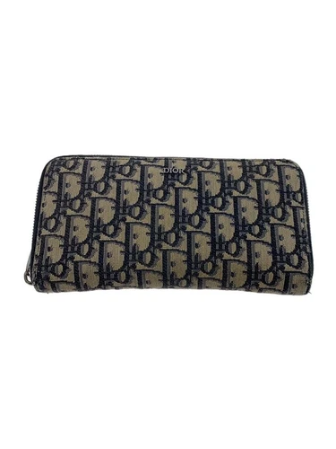 Christian Dior Portefeuille Long Oblique Jacquard Zip Rond Fermeture Éclair Bleu Total Occasion