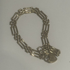 9ct Yellow Gold Bar Link Chain Bracelet with Heart Padlock, Hallmarked 375