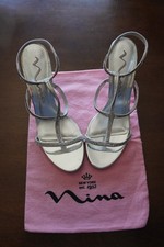 Nina Gelato Silver Rhinestone T-Strap High Heel Sandals 10M NWT
