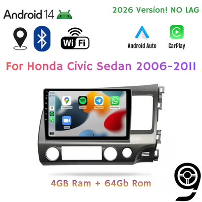 For Honda Civic 2006-2011 Sedan Android 15 Stereo Carplay Android Auto GPS 9''