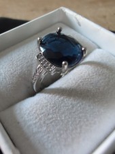 Vintage Revival Sterling Size 6 5.5 CT London Deep Blue Topaz Ring Zircon 925