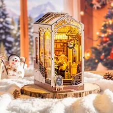 Rolife DIY Wooden Book Nook Kit Miniature House 3D LED Bookshelf Decor Xmas Gift