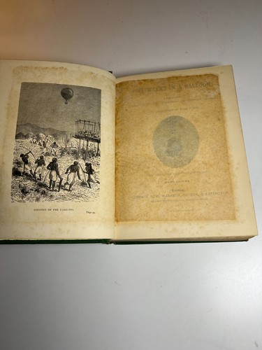 Antikes viktorianisches Buch verziert ausgefallen vergoldet 1887 Jules Verne fünf Wochen Ballon - Bild 14 von 24