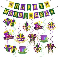 31 Pieces Mardi Gras Hanging Swirls Decorations - Purple Green Gold Happy Mardi
