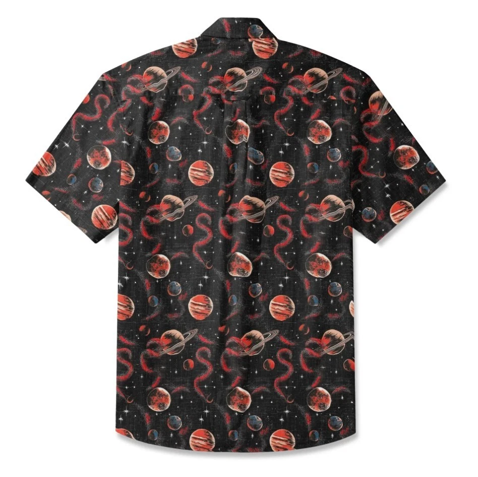 Men's Hawaiian Shirt Short Sleeve Button-up Black Apace Aloha Crimso