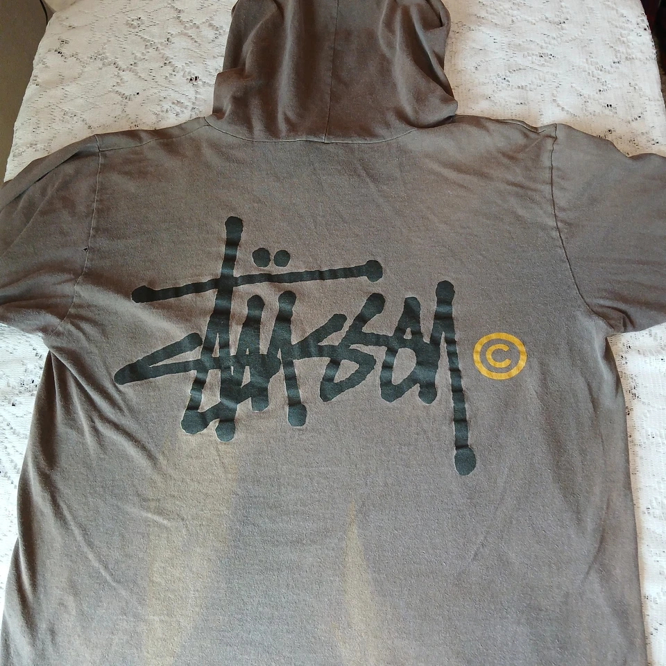 Vintage Stussy Scribble Logo Long Sleeve Hood T shirt L Single Stitch USA 90s  - Image 3 of 4