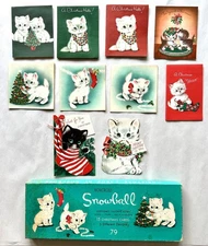 Vintage Norcross 4 Snowball Kitten Original Box, 11 Kitten Cat Christmas Cards