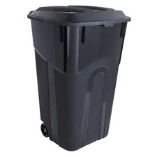 32 Gallon Wheeled Trash Can with Attached Lid Heavy Duty Plastic Outdoor Garbage