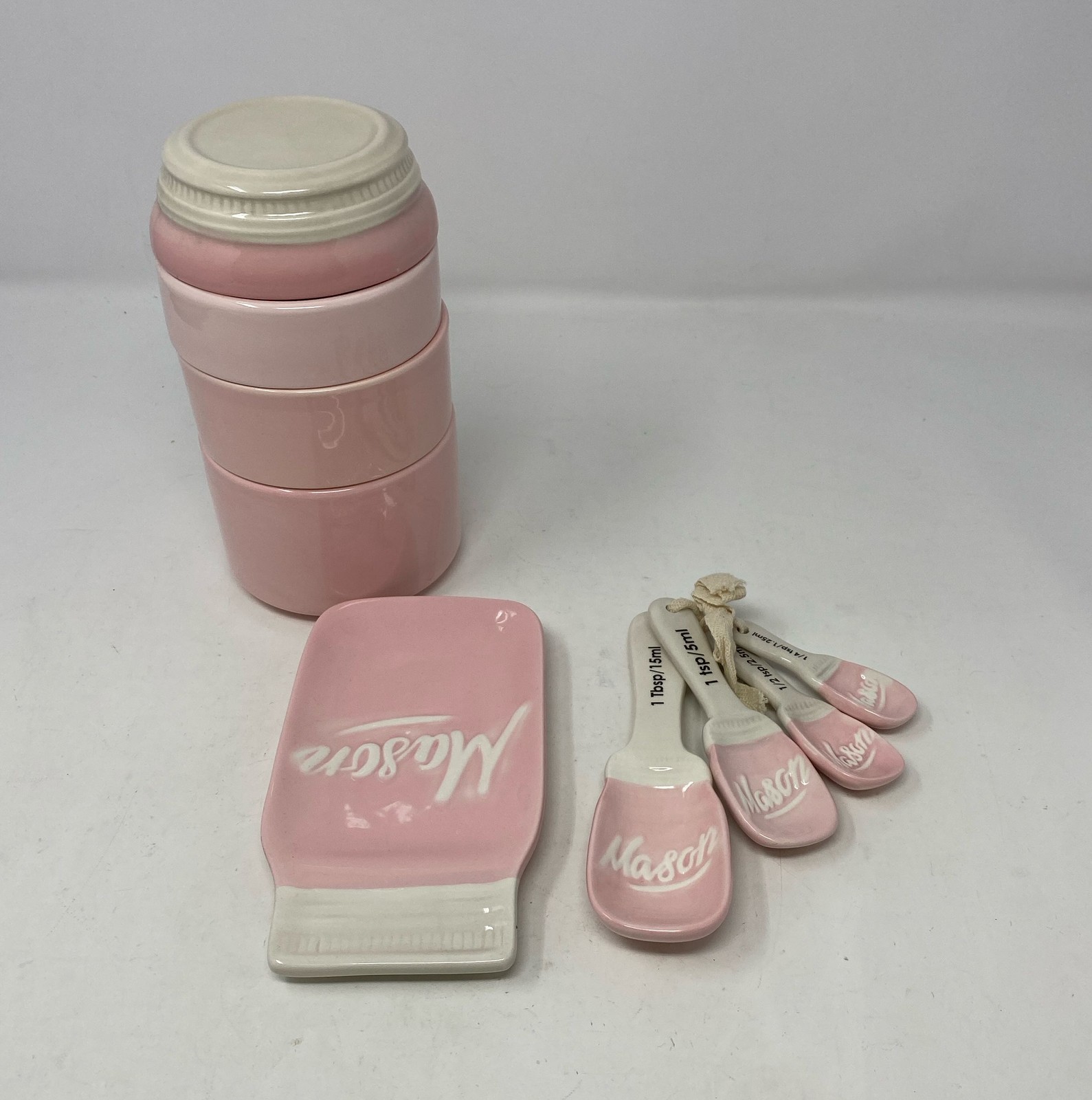 Mason Jar Kitchenware Set - Ceramic Measuring Cups, Measuring Spoons 10 PC Pink