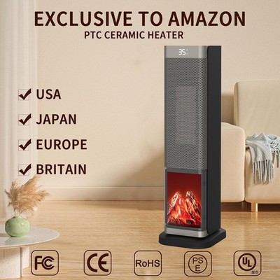Elektro Raumheizer 2000W mit Fernbedienung, 70° Oszillation, 3D Flamme & ECO Modus
