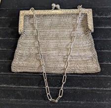 Ancien, Art Déco/Nouveau, Maille Soudée Argentée Allemande, Sac de Soirée, -BL