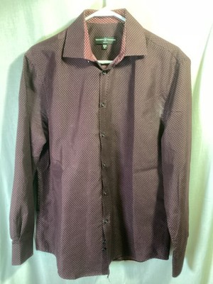 Society of Threads Purple Medium Slim Fit Polyester Long Sleeve Button Up B4
