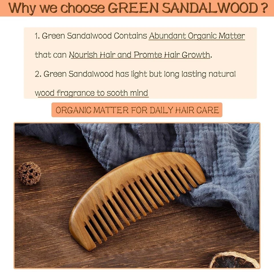Peines de sándalo verde suave - Diente ancho para cabello grueso y diente fino para barba Foto 4 de 4
