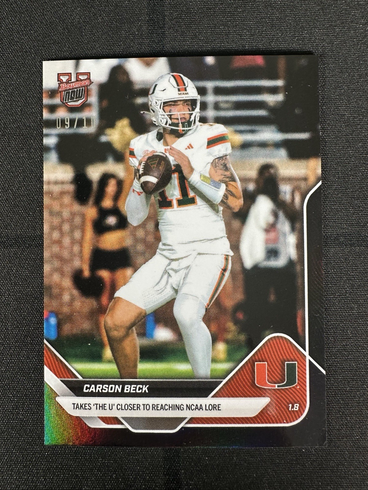 Carson Beck Miami U- 2025-26 Bowman U NOW Football - Card 65 Black Foil 9/10