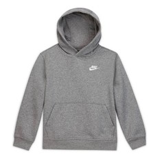 Nike Boys NSW Club Fleece Pullover Hoodie S Gray Solid Hooded Long Sleeve Casual