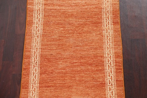 Orange Wool Gabbeh Oriental 9 ft Runner Rug Hand-knotted Hallway Carpet 3x9 - Picture 5 of 18