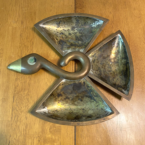Vintage MCM Copper Brass Bird Motif Tray Los Castillo Mid Century Decor
