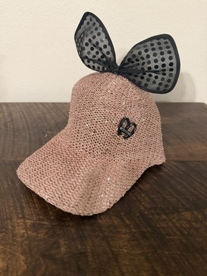 MOSCHINO Women s Pink Sequin Baseball Cap Hat, Black Bow Logo Accent, OS
