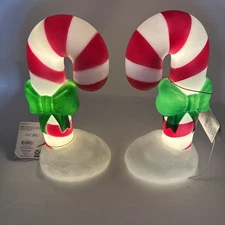 Set 2 Blow Mold Tabletop Christmas Candy Cane Light Up LED 11 Inch