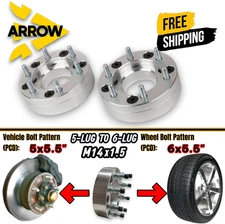 2PCS 2" THICK RAM 5X5.5 TO 6X5.5 CONVERSION ADAPTERS FROM 5-LUGS TO 6-LUGS