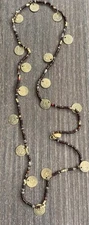 Vtg Suzanne Kalan Beaded Medallion Coin Long 31” Necklace 