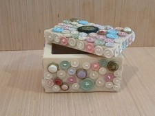 Dezine Hand-Painted Trinket Box Button Decor Vintage Resin Country Cottagecore
