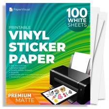 Papervisual Pv-100 Vinyl Sticker Paper 100 White Matte 8.5x11 Waterproof For