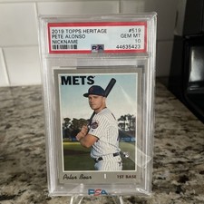 Pete Alonso POLAR BEAR!! 2019 Topps Heritage #519 Nickname RC PSA 10!