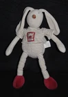 ?Beige striped rabbit blanket MOULIN ROTY Linvoges foot nose red plush 30 / 44 cm