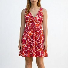 Chaps Pink Floral Surplice V-Neck A-Line Dress
