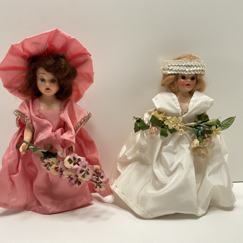 VTG 1940s-50s. Hard Plastic Dolls Lot of 2 Bride And Bridesmaid w/ Sleepy Eyes
