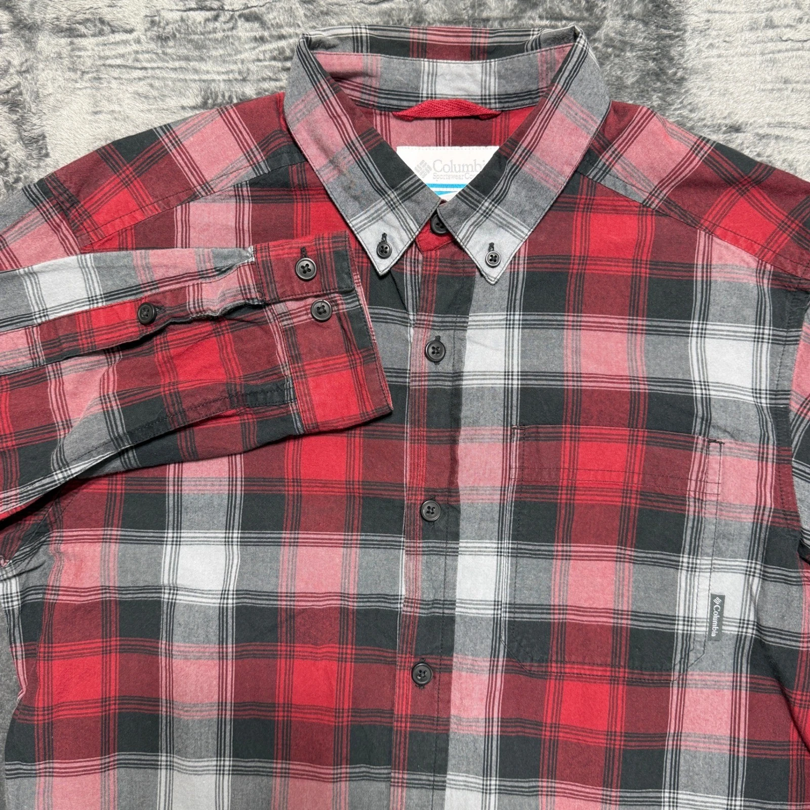 Columbia Plaid Flannel Shirt Mens Small Red Black AM7968
