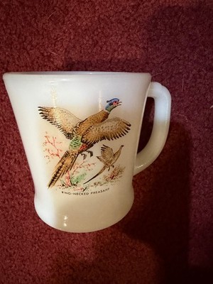 Vintage Fire King Milk Glass - Ring Necked Pheasant -  Coffee Cup / Mug 1950's