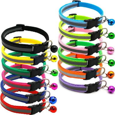 Reflective Dog Collar Pet Cat Puppy Nylon Collar with Bell Neck Adjustable NEW