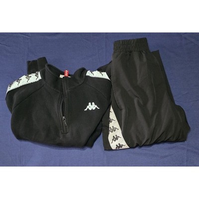 Kappa Womens Tracksuit Set Black White Logo Tape Cropped Quarter Zip XS
