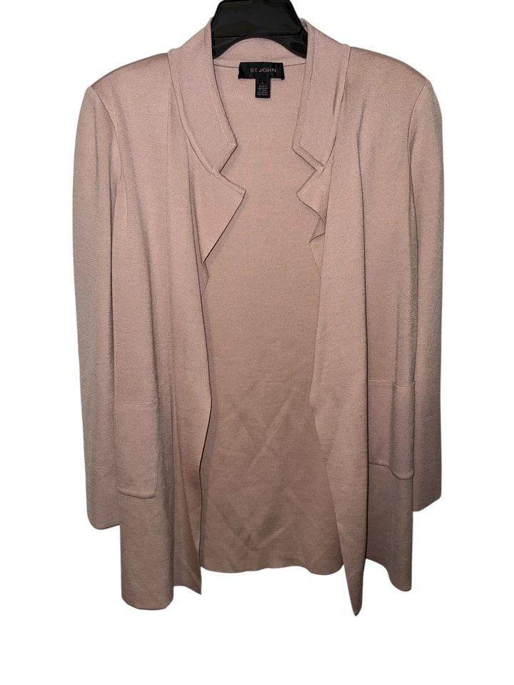 Cárdigan abierto St. John para mujer talla 6 rosa mezcla de lana plumero maduro informal Foto 2 de 4