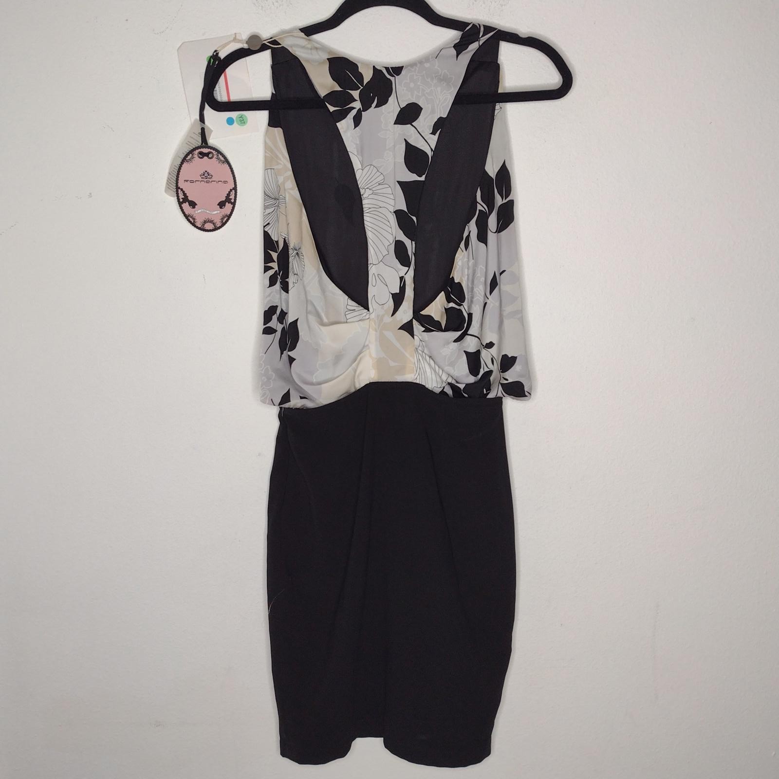 NWT Fornarina Women's Black/Tan/White Floral/Gudule Stretch Dress Size XS image 5
