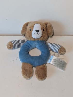 Carter's Little Baby Basics Puppy Ring Rattle Plush Blue Puppy Dog B2