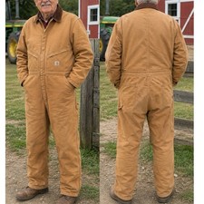 Carhartt Brown Duck Insulated Coveralls Quilt Lined Workwear Farm Ranch Vintage