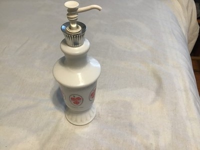 Vintage Jergens Lotion Bottle White Milk Glass with Pink Rose Accents Empty