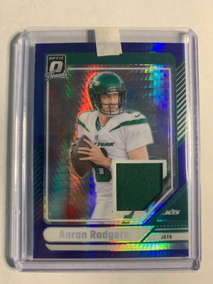 Aaron Rodgers 2024 Donruss Optic #DTB-ARS Threads Blue Hyper Patch Jets