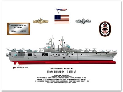 USS Boxer LHD-4, a Wasp Class Landing Ship Profile Print confiured for 2016