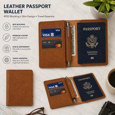 Premium Leather Passport Holder Wallet RFID Travel Document Organizer Card Cash
